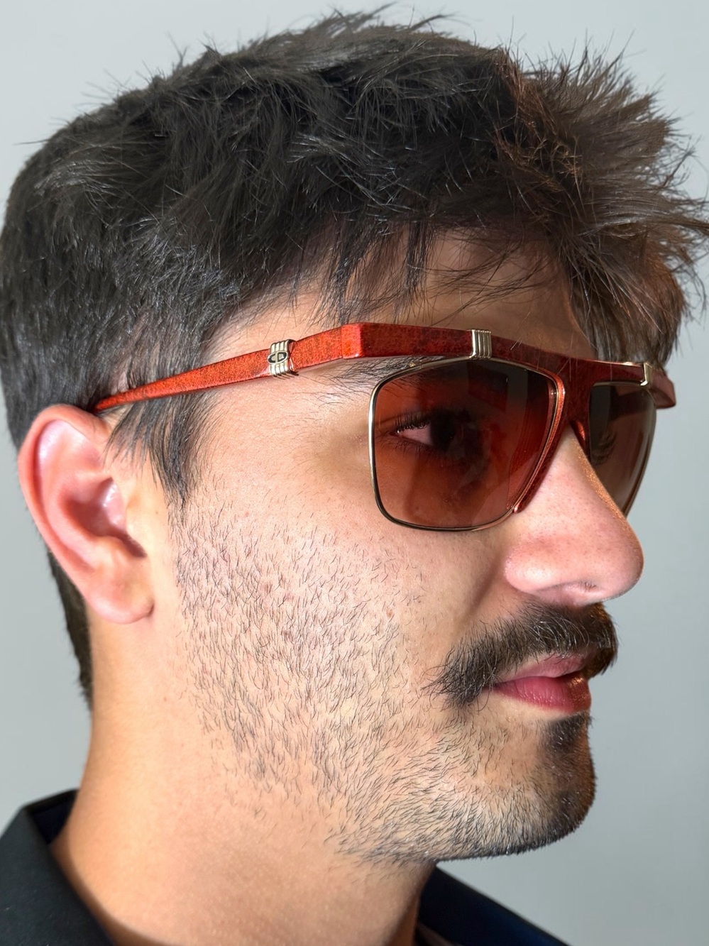 VTG Dior 2555 45 Flat Top Brow Bar Sunglasses Deadstock Floating Lens Red Gold